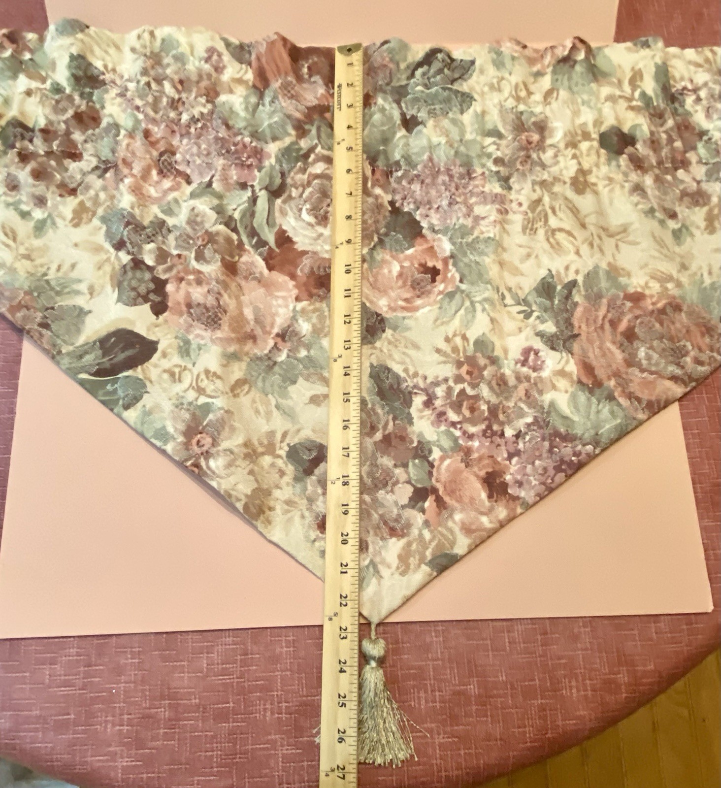 🩷 CROSCILL HOME COTSWOLD PINK ROSES FLORAL ASCOT VALANCE WINDOW TASSEL CURTAIN