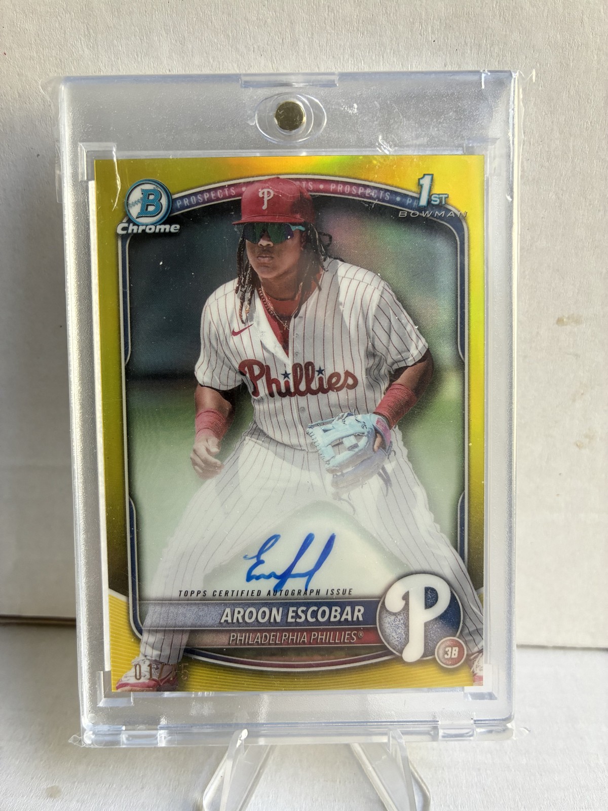 2025 Bowman Chrome Prospect Auto Aroon Escobar #CPA-AE Yellow Refractor /75