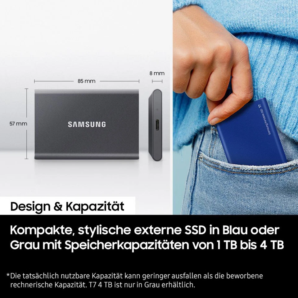 SAMSUNG Portable SSD T7 PC/Mac Festplatte, 1 TB SSD, extern, Indigo blue - Bild 3 von 3