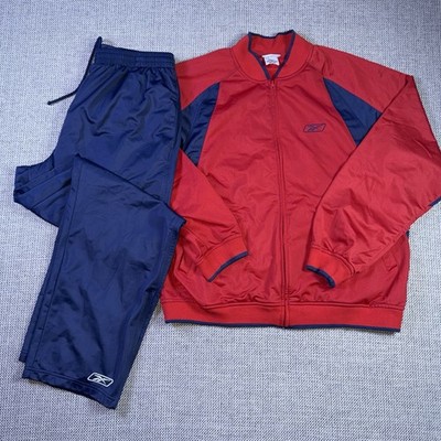 Vintage 90s Reebok Tracksuit Set XL Red Blue Made In Taiwan Full Zip Jacket Pant