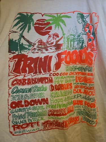 Y2K TRINI FOODS Multicolored Neon Island Vibes XL Art T-shirt 25x29 By Fit Rite