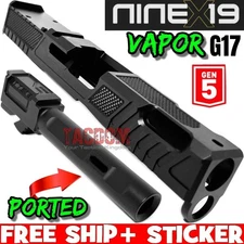 NINEX19 VAPOR BLACK PORTED RMR Slide BLACK BARREL for GLOCK 17 GEN 5 COMPENSATED