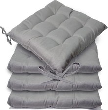 Image of Comfortable Set of 4 Silver Chair Pads with Ties - Perfect for Dining & Garden