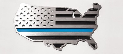 1pc Polished Emblem w/Thin Blue Line USA Flag Map Style - ACC5755