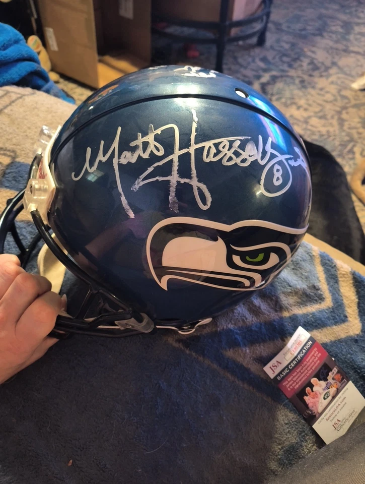 Auténtico tamaño completo firmado por Matt Hassleback y Shaun Alexander Seattle Seahawks Foto 3 de 4