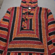 Baja Joe Baja Hoodie Mens Lg Striped Mexican Pullover Pocket Poncho