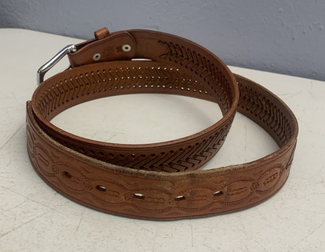 RM Hecho En Mexican Tooled Braided Leather Belt Men display picture 3