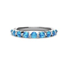 Anello mezza eternità topazio blu svizzero 3 mm tondo argento sterling 925 fascia impilabile