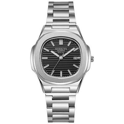 Modaiya Herrenuhr Quarz Edelstahl eckig Sport Chronograph Datum Auto 42mm