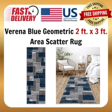 Verena Blue Geometric 2 ft. x 3 ft. Area Scatter Rug