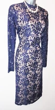 True Decadence Navy High Neck Midi Lace Bodycon Evening Occasion Dress Size 12