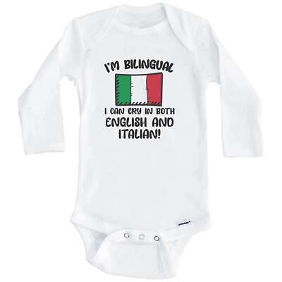 I'm Bilingual I Can Cry In Both English And Italian Funny Flag Baby Bodysuit