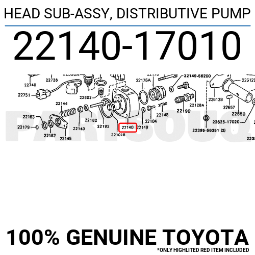 2214017010 Genuine Toyota HEAD SUB-ASSY, DISTRIBUTIVE PUMP 22140