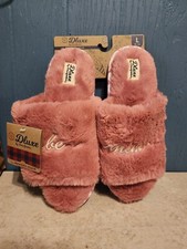 Dluxe Dearfoams Womens Plush Pink Be Mine Open Toe Slippers Shoes