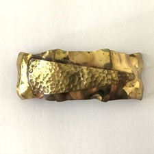 Vintage Brass Belt Buckle Brutalist Hammered Metal Hand Made MCM
