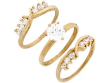 10k or 14k Yellow Real Gold Round CZ Stylish Triplet Wedding Womens Ring