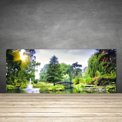 Küchenrückwand aus Glas ESG Spritzschutz 125x50cm Wald Wasserfsll Sonne Natur