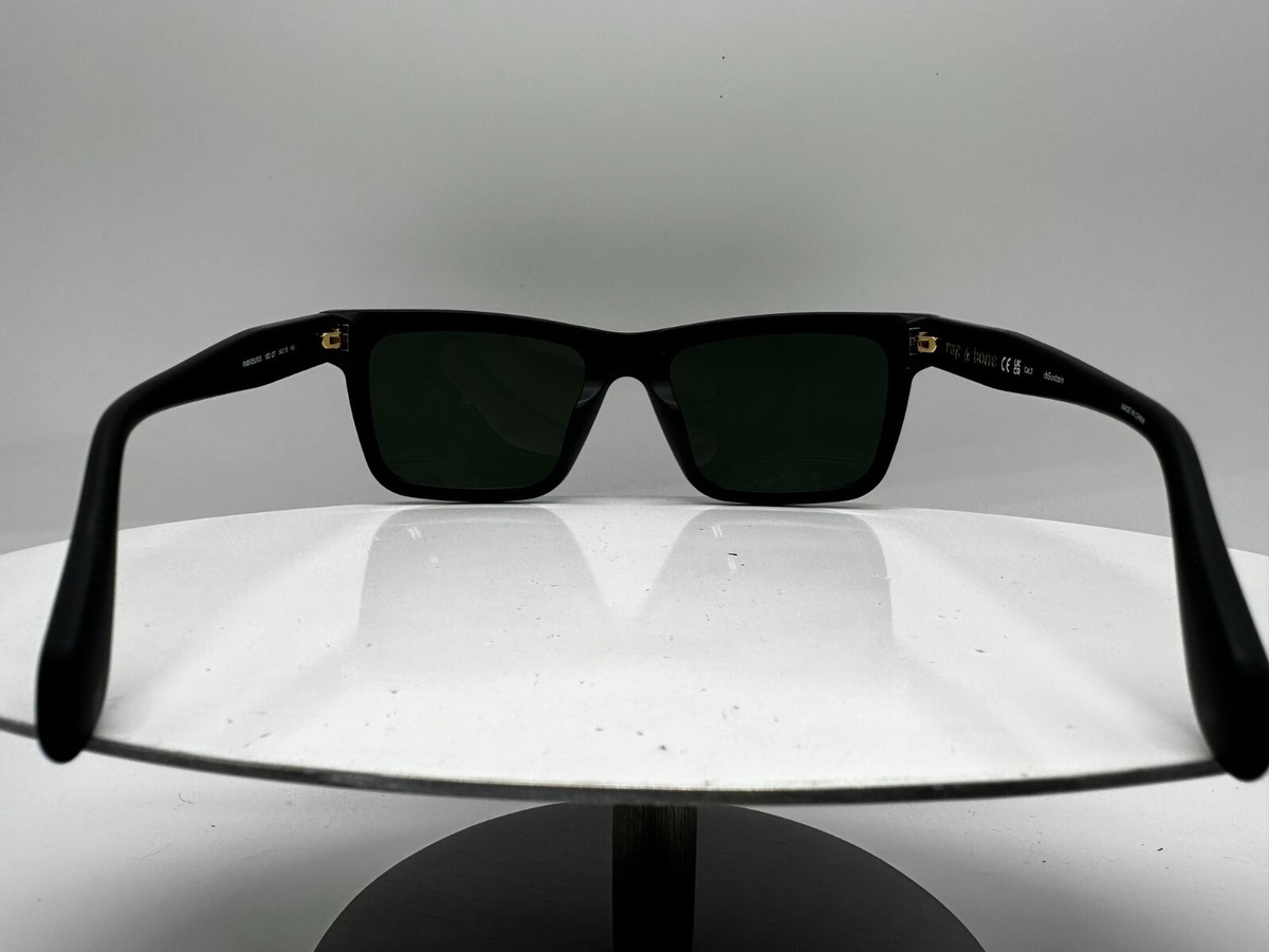Rag & Bone RAG 54mm Rectangle Matte Black / Green Sunglasses  display picture 2