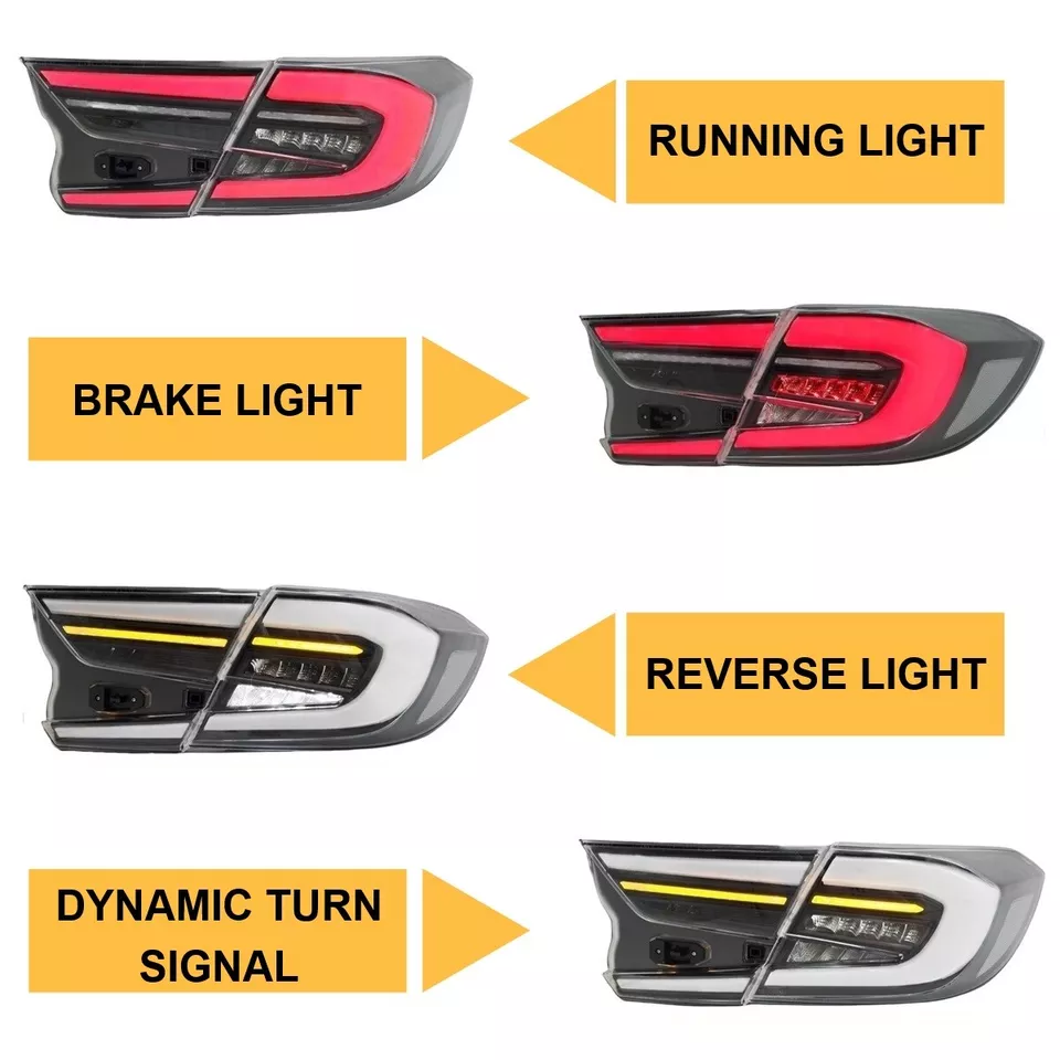 LH+RH OEM+ Clear LED Tail Light For 2018-2022 Honda Accord Sedan Rear Lights Kit - Image 3 of 4