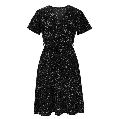 Damen Sexy Floral Bedrucktes Kleid Polyester V-Ausschnitt Kurzärmliges Kleid - Bild 18 von 18