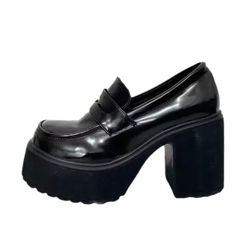 Plataforma Cuero PU Gótico Negro Grueso Tacones Altos Bomba Mocasines JK Uniforme Zapatos - Imagen 16 de 23