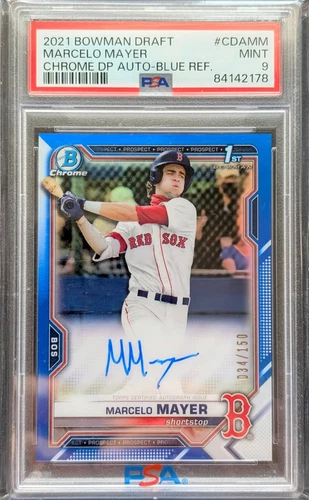 2021 Bowman Chrome Draft MARCELO MAYER Blue Refractor 1st Auto /150 PSA 9