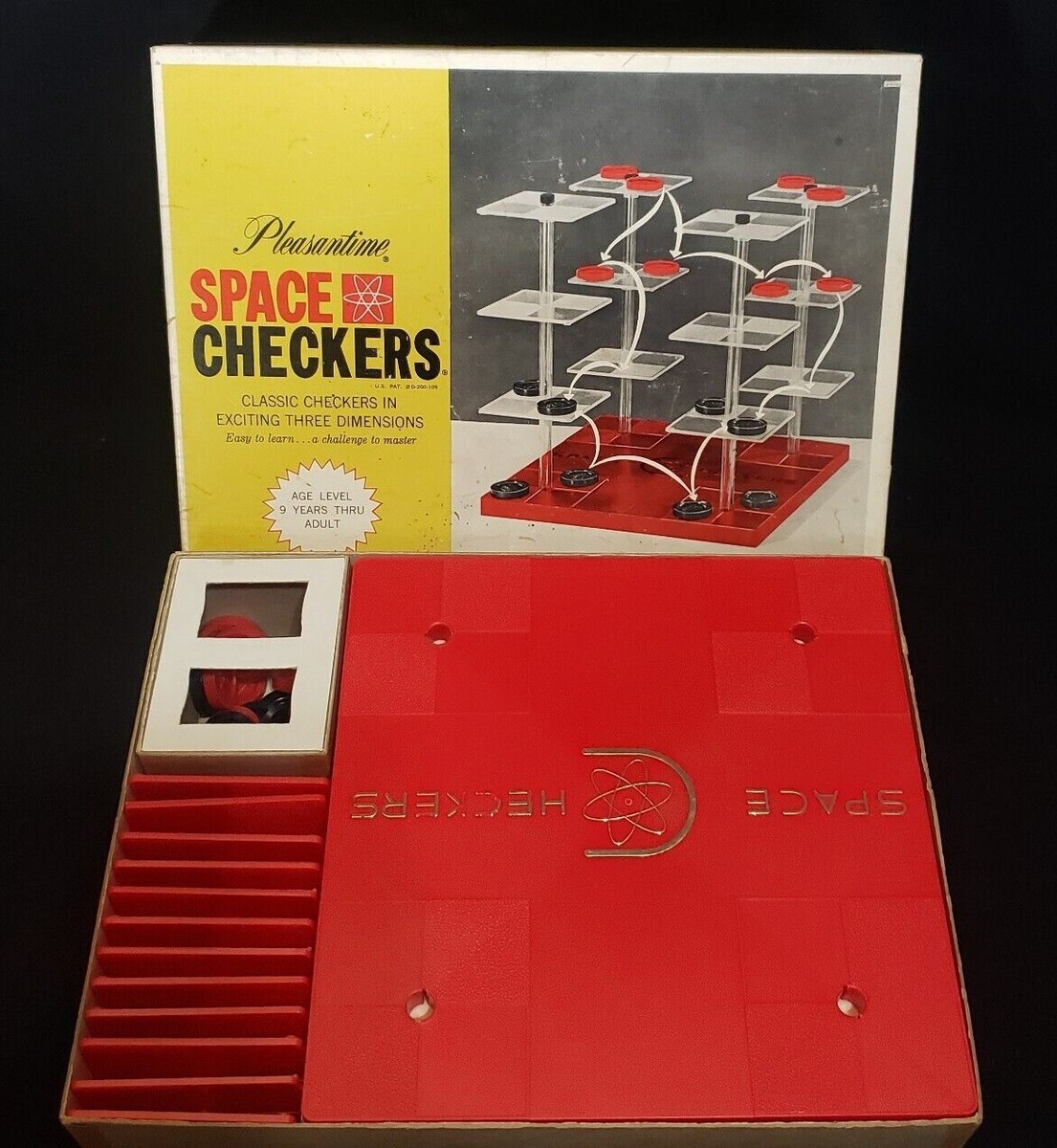 Vintage Pleasntime Space Checkers Made in the USA - 3D Checkers