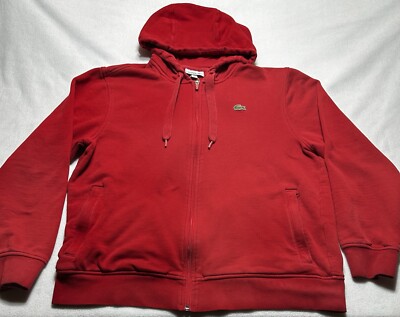 Lacoste Sport Mens Hoodie Jacket Mens XL Size 6 Red Full Zip Hooded READ *SPOTS