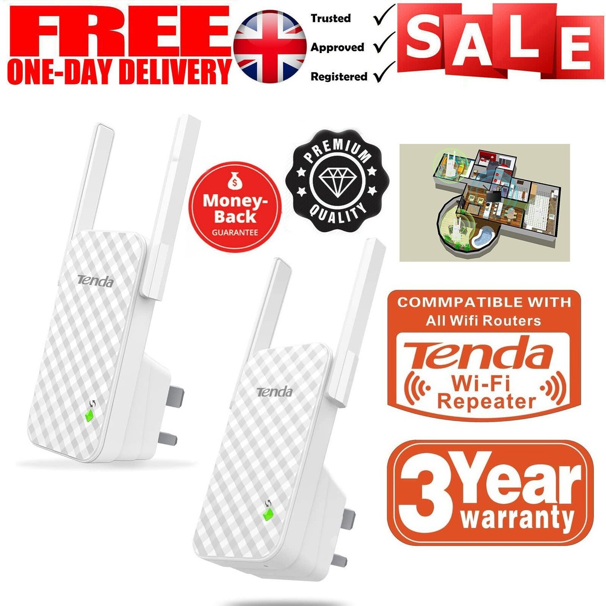 Tenda Wifi Router Wireless N300 Universal Range Extender A9 WiFi