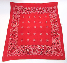 Vintage 80's 15" Bandanna Handkerchief Cowboy Western Biker White Paisley on Red