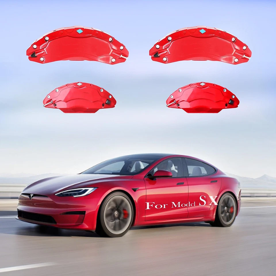Fit For Tesla Model S X 2018-2021 Brackets Caliper Covers Aluminum 4pcs/set Red - Image 2 of 4