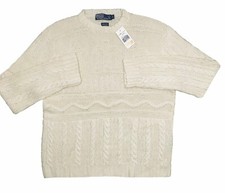 NEW Vintage Polo Ralph Lauren Sweater  Large Linen Creme Hand Knit Heavier