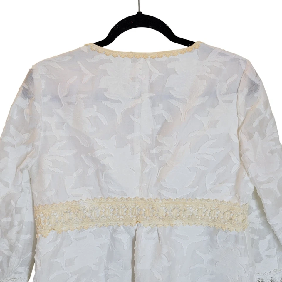 Платье Michael Kors женское размер 10 белое цвета слоновой кости цветочный рукав 3/4 кружевная отделка - Изображение 4 из 4