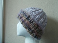 Hand knitted elegant and warm wool blend beanie/hat, soft lavender pastels