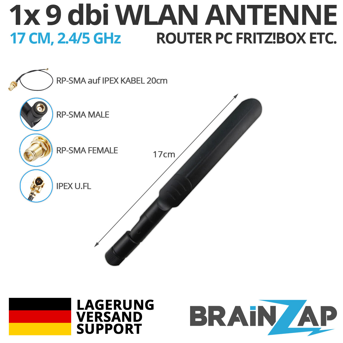 WLAN ANTENNE 3/9/16 Dbi 5-45 Cm 2,4G 5G Für IPEX MHF1 MHF4