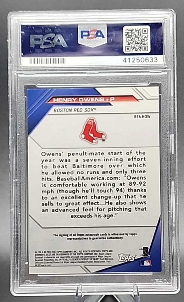 Henry Owens /50 2016 Bowmans Best Rookie RC On Card Auto PSA 10 Gem Mint Red Sox - Image 2 of 2