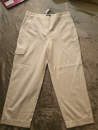 Talbots WOMENS Sz 10 Supersoft Cargo Pant White Cotton High Waist Straight Crop