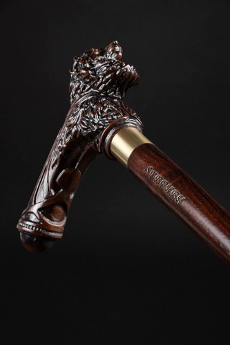 Wooden walking stick carved lion animal handle for men women walking cane best - Picture 4 of 8