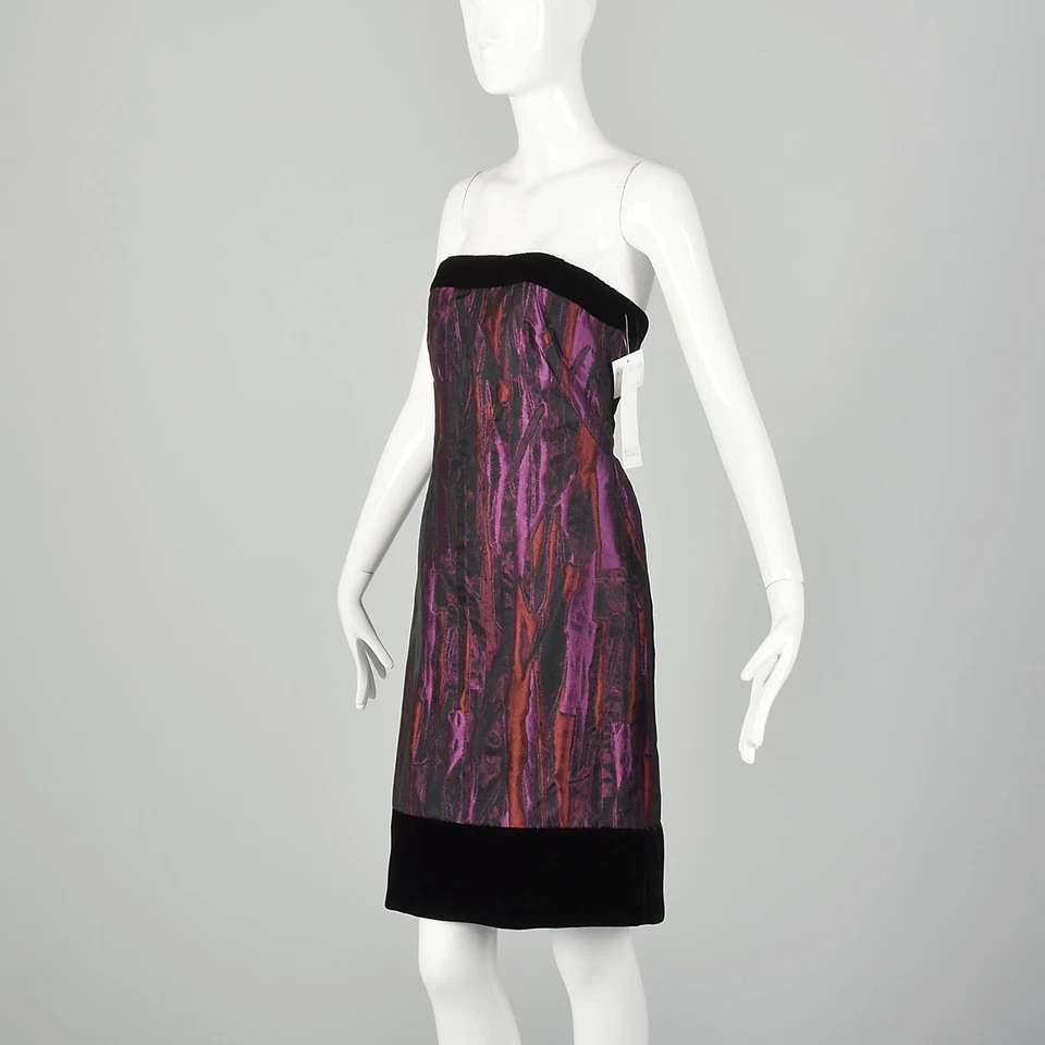 Badgley Mischka Strapless Party Dress Red Purple Black Velvet Shift NWT Designer - Imagem 3 de 4