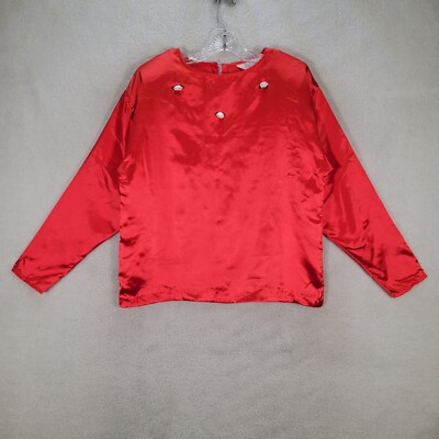 Vtg Honors Womens Top Size S Red Satin Floral Shoulder Pads Unique Blouse