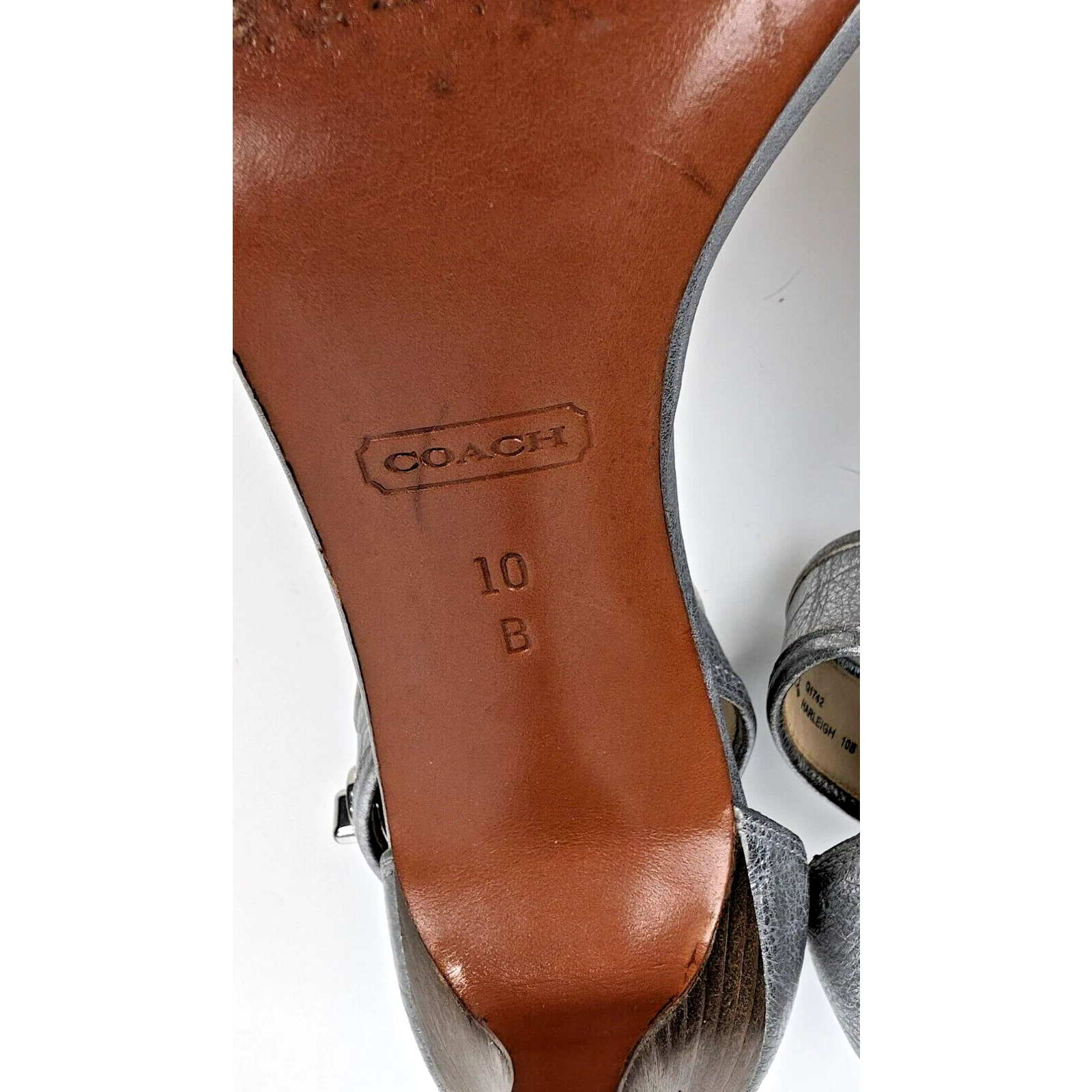 Coach Harleigh Cuba sandali alla caviglia tacco corte pelle argento metallizzato 10