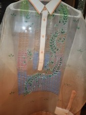 Men Clothing Dress Shirt Beige/Orange L BARONG TAGALOG PHILIPPINES