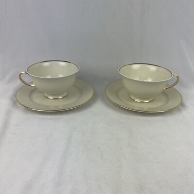2 Rosenthal Continental Aida Cream 3652 Cup Saucers Gold Trim Germany