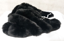 XHILARATION NIAH BLACK FAUX FUR SLIP-ON HOUSE SLIPPERS LADY'S SIZE 5/6