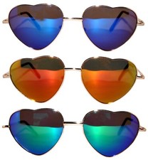 3 PAIRS HEART SHAPE SUNGLASSES GOLD and SILVER METAL FRAME MIRROR COLORED LENS