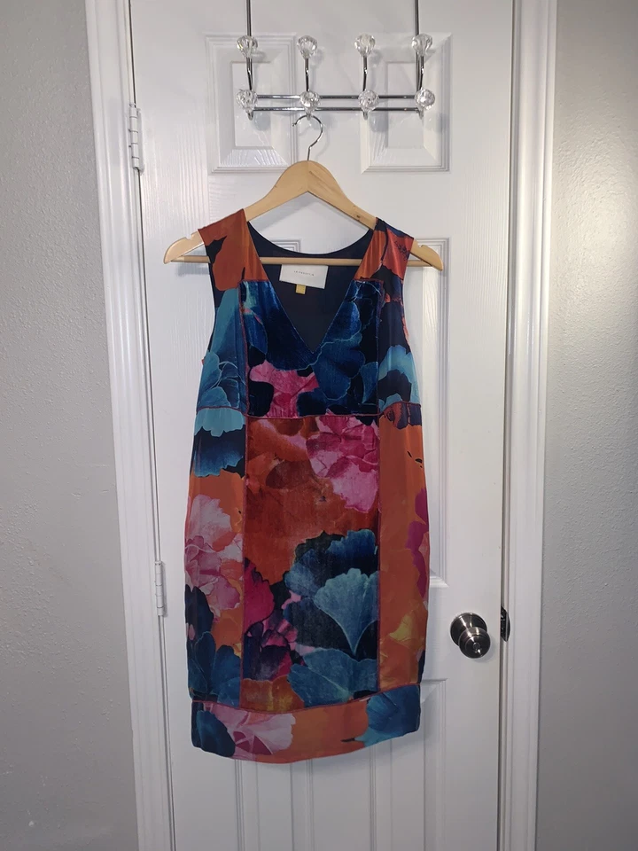 Vestido Anthropologie Leifsdottir Noche Peonía Floral Seda Terciopelo Talla 2 Foto 2 de 4