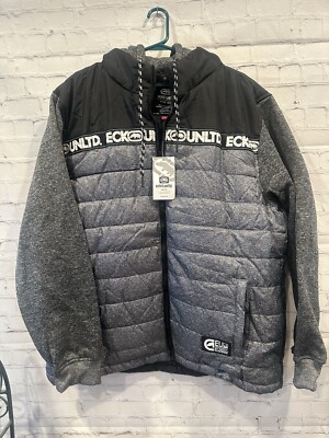 Ecko Unltd Jacket Men’s Size 3XL Grey Marled Hooded Puffer Coat Streetwear  NWT