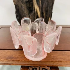 Viking Glass Finnish Vessel Crown Votive Candle Holder Pink Hand Made