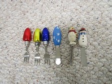 Cheese Spreaders Jelly Knives Forks Lot of 6 - Christmas Snowman Lights