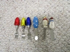 Cheese Spreaders Jelly Knives Forks Lot of 6 - Christmas Snowman Lights